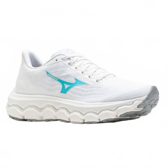 NEW MIZUNO women's wave horizon 8 shoes in white tanager turquoise nimbus cloud